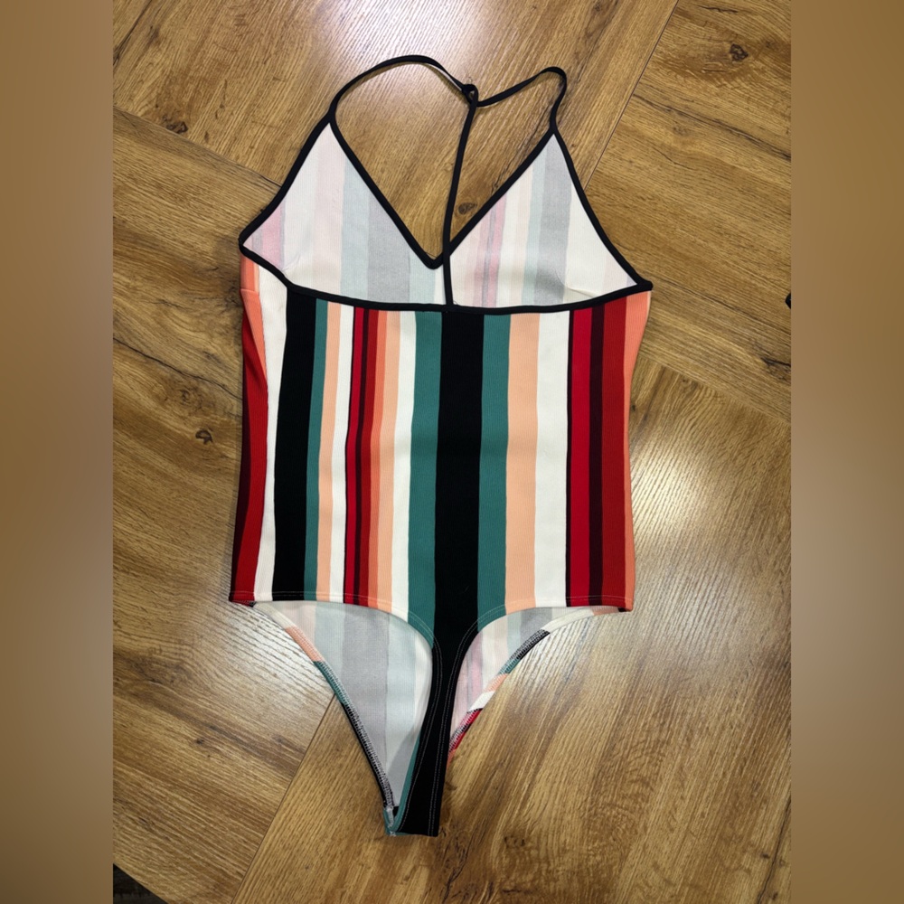 Striped Multicolor Spaghetti Strap bodysuit - Picture 2 of 3